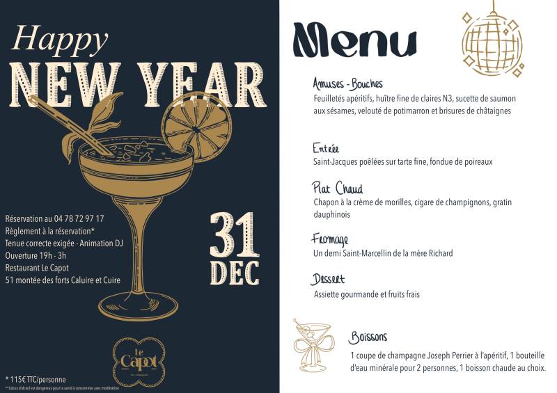Soirée du nouvel an au restaurant O capot à Caluire et cuire